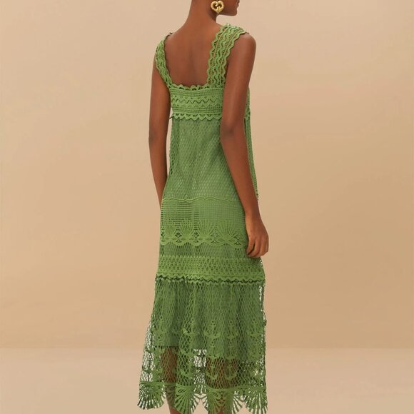 Farm Rio Green Nautical Guipure Maxi Dress L - Picture 4 of 4